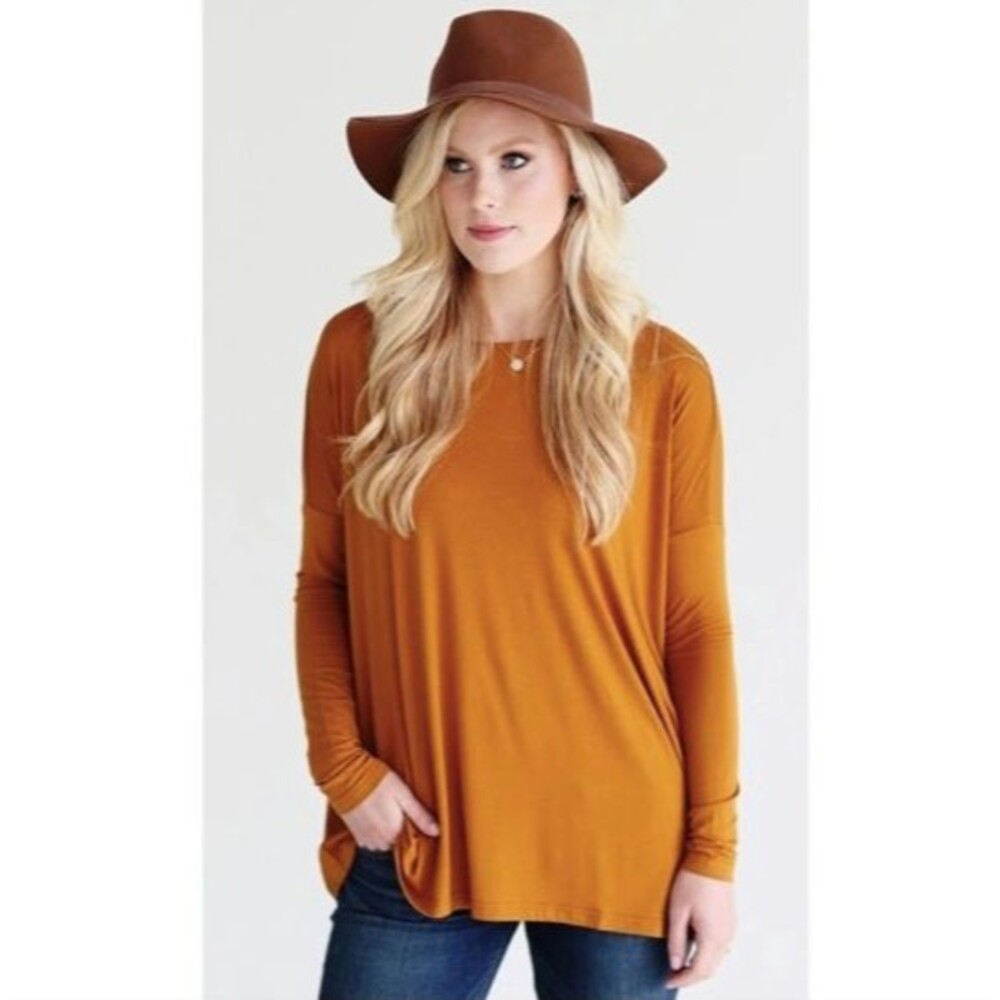 Piko 1988 Loose Fit Long Sleeve Top-Medium-Bamboo Blend-Boat Neck-Mustard-Soft